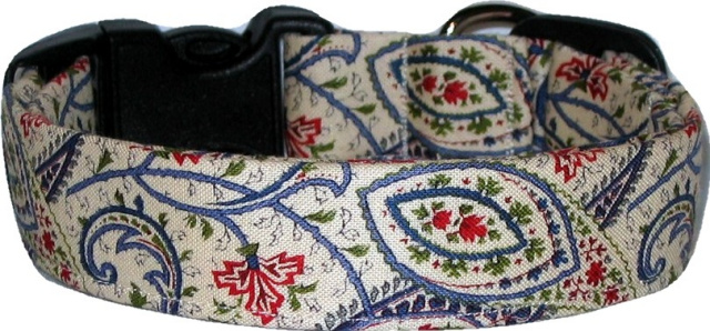 French Cream Paisley Handmade Dog Collar